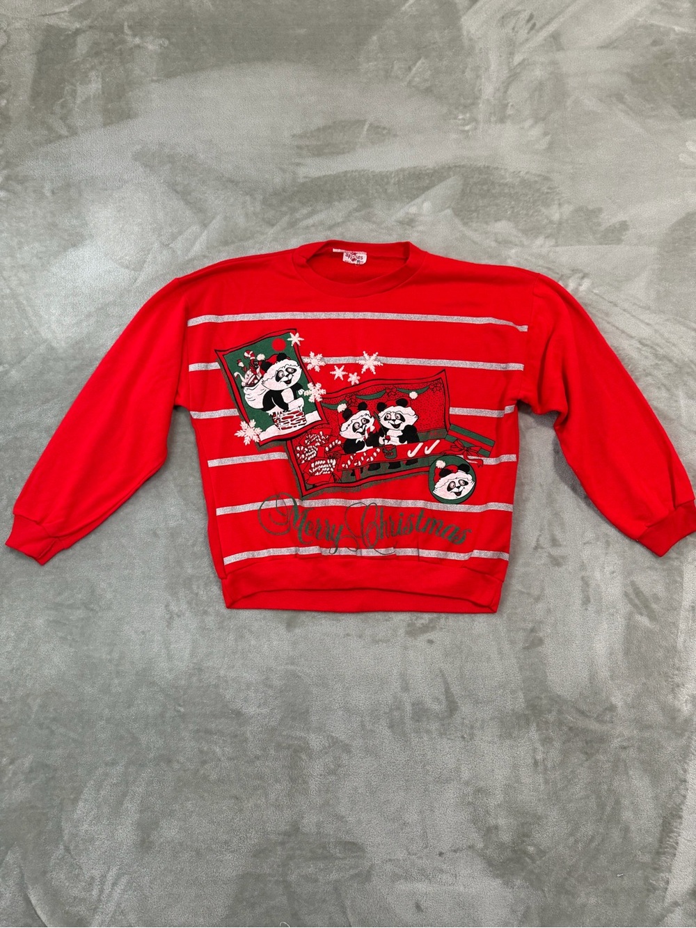 Vintage Apples Red Striped Christmas Sweatshirt Holiday Crewneck Size 40-(M)